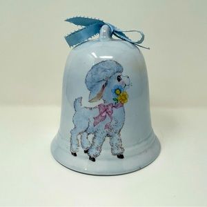 Vintage Porcelain Ceramic Musical Bell baby lamb baby blue nursery decor